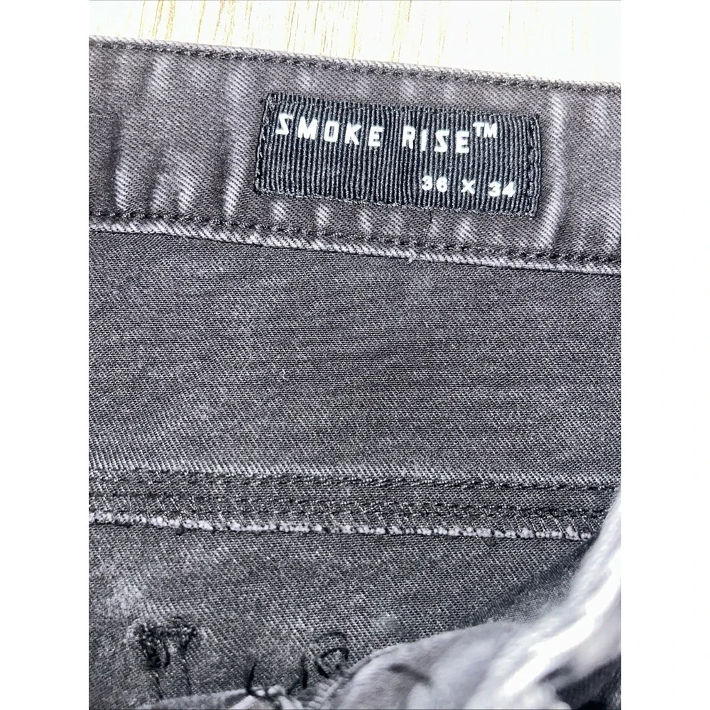Smoke Rise Mens Distressed Graffiti Cargo Pants 36x34‎ Black Grunge Urban Street